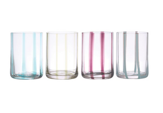 2-3/4" Round x 4-1/4"H 12 oz. Hand-Painted Drinking Glass w/ Stripes, 4 Colors
