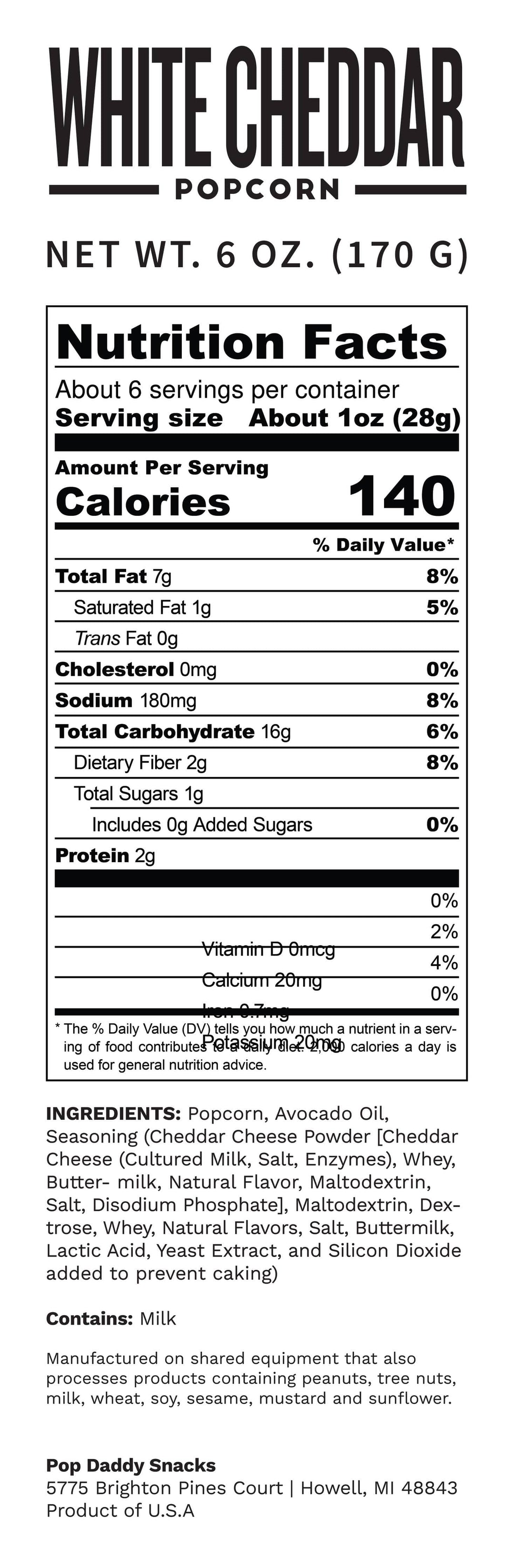 Flavored Popcorn- 6oz - Real White Cheddar