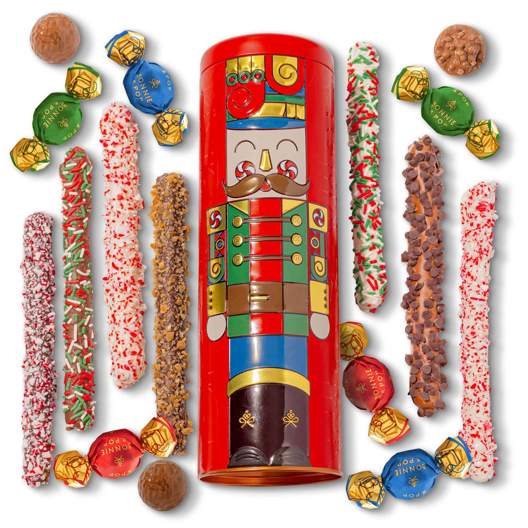 Nutcracker Chocolate-Covered Pretzel Gift Tin