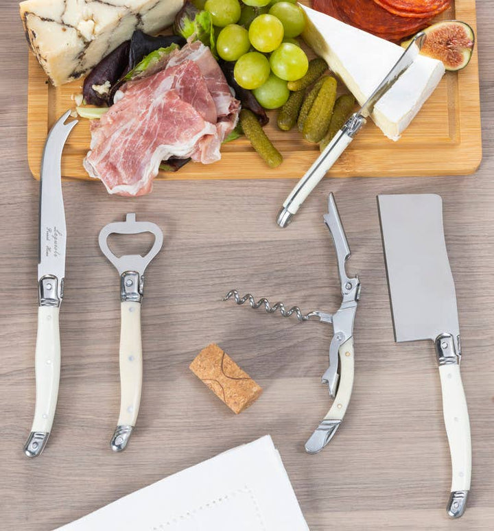 Laguiole Barware Opener & Corkscrew Set Faux Ivory Handles