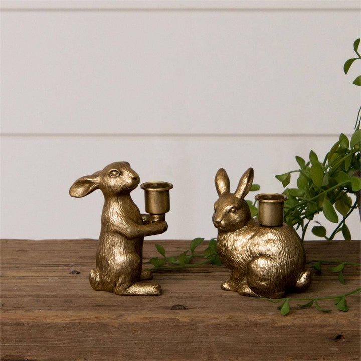 Gold Bunny Tapered Candle Holders