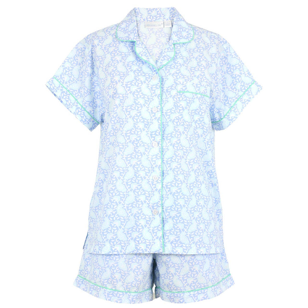 Light blue pajama set with floral pattern on a white background