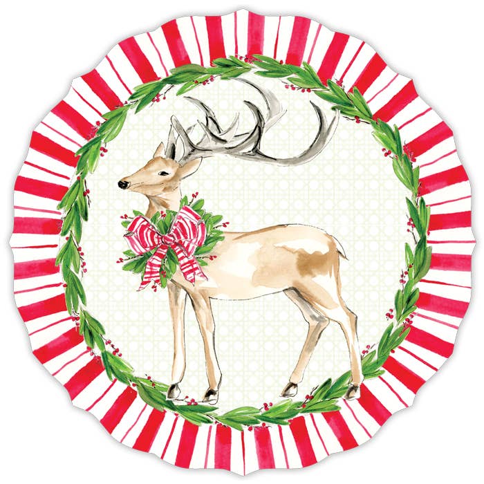 Decorative paper placemat with a deer illustration and festive design on a white background