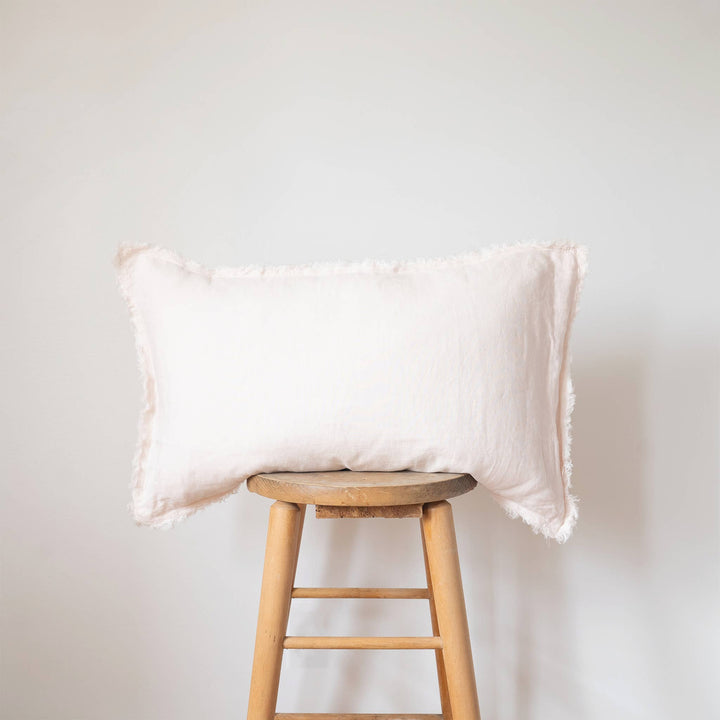 Fringed Linen Pillow - Blush