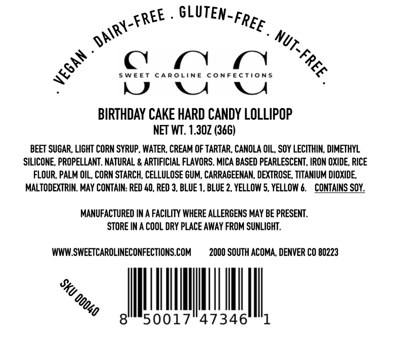 Celebration Sparkle Lollipops, Birthday Cake, 10/Case -VEGAN