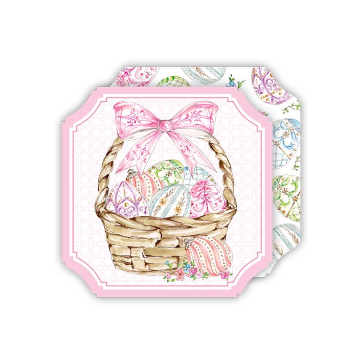 Decorative card with an Easter basket and eggs design on a white background