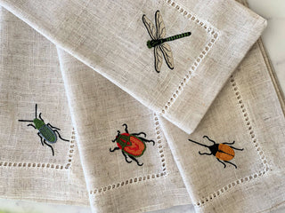 Insect Embroidered Coasters and Dinner Napkins, set of four