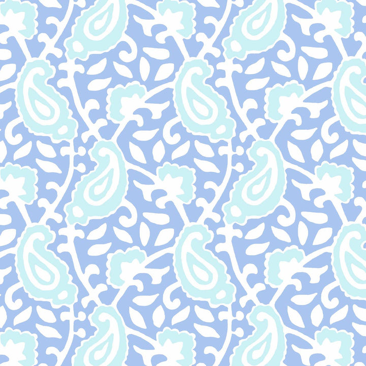 Pattern of light blue paisleys on a light purple background