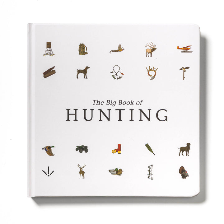 Book titled 'The Big Book of Hunting' with hunting-related illustrations on a white background