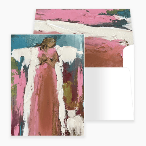 Abstract art card with a colorful envelope on a white background