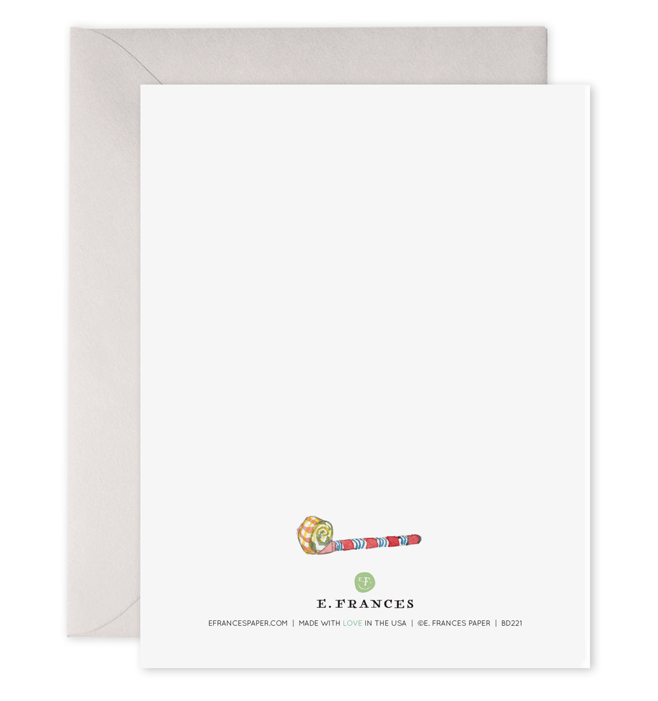 White card with colorful illustration and 'E. Frances' branding on a white background