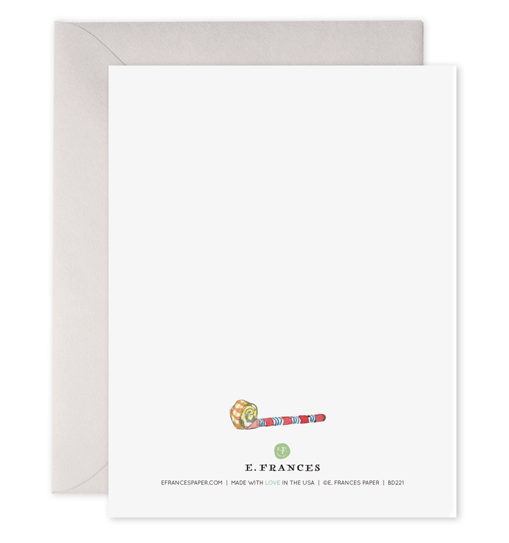 White card with colorful illustration and 'E. Frances' branding on a white background