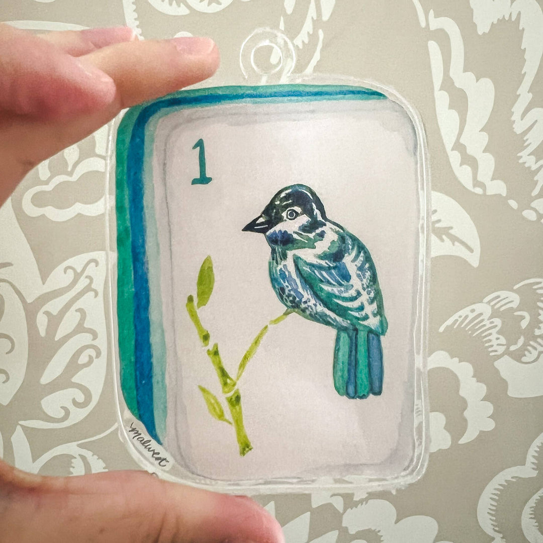 Acrylic Bam Bird mahjong tile christmas ornament. 