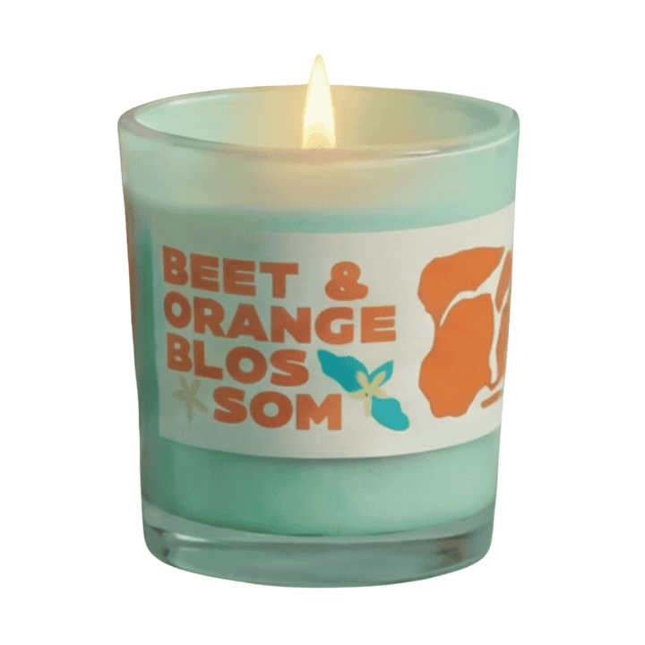 Beet & Orange Blossom Tumbler Candle on white background

