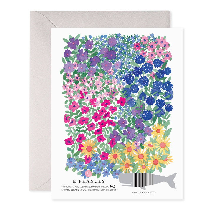 Floral patterned card with E. Frances branding on a white background