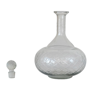 Recycled Etched Glass Decanter with Glass Stopper