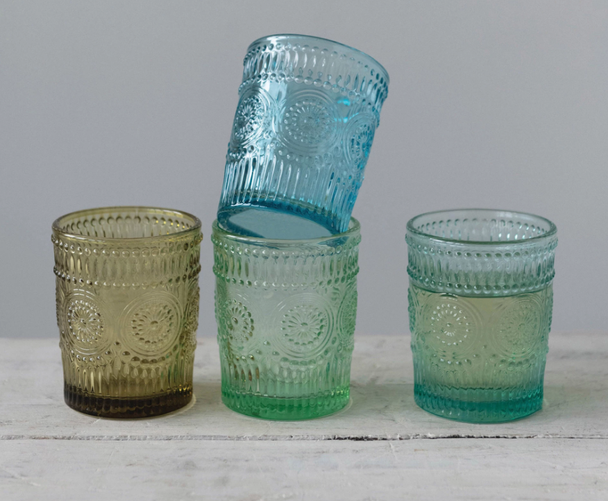 Embossed Drinking Glass, Set of 4