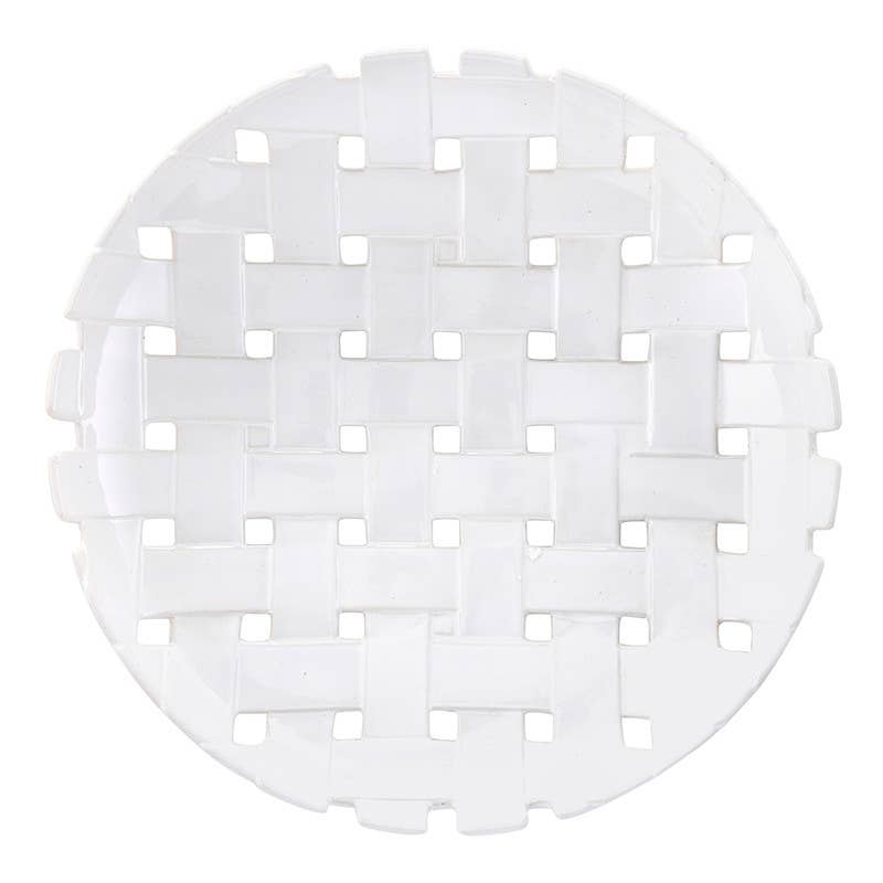 White woven ceramic shallow bowl for centerpiece or fruit