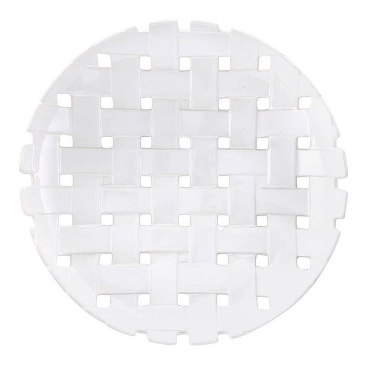 White woven ceramic shallow bowl for centerpiece or fruit
