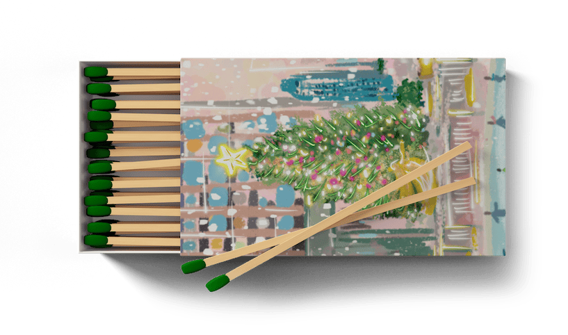 Matchbox with matches and a Christmas design.