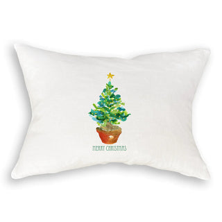 Pre-washed linen pillow case with a 90/10 feather down insert custom printed to order with our original artwork. Care: machine wash, tumble low heat or line dry.  Christmas Tree with Lights: 12" x 16" 