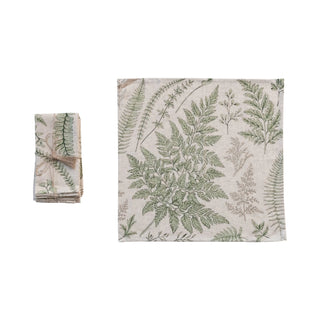 18" Square Cotton & Linen Printed Napkins w/ Botanicals, Natural & Green, Set of 4
