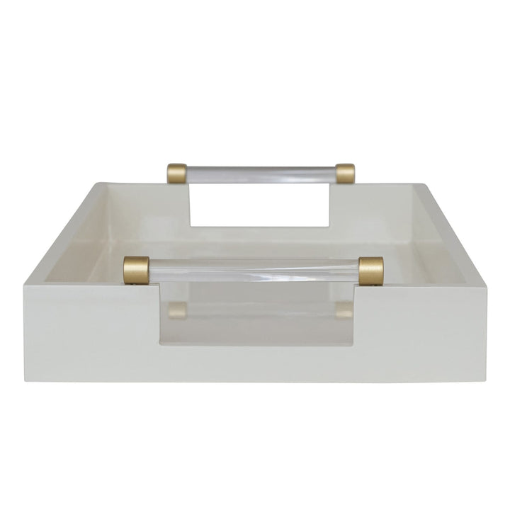 Cream lacquered tray with gold accents on a white background