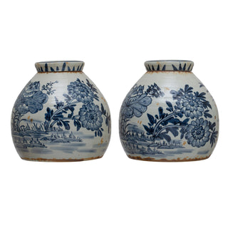 100% stoneware Decorative Stoneware Ginger Jar, Distressed Blue & White at 11" Round x 11"H 