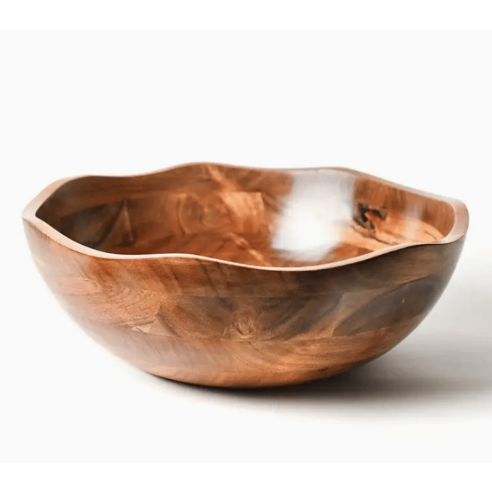 Coton Colors acacia wood 16" ruffle salad bowl.