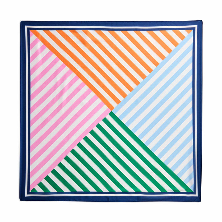 Colorful striped square pattern on a white background