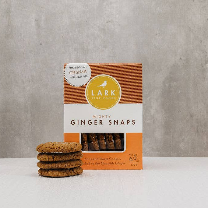 Box of Lark Ginger Snaps on a gray background