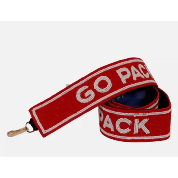 Red strap with 'GO PACK' text on a white background