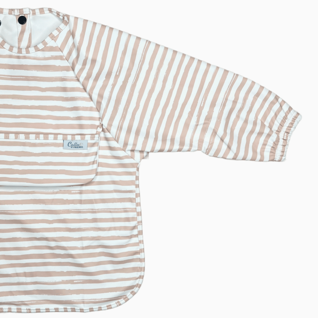 khaki and white striped long sleeved bib
