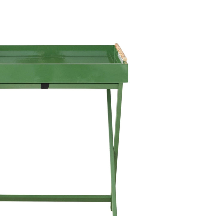 Green metal table on a white background