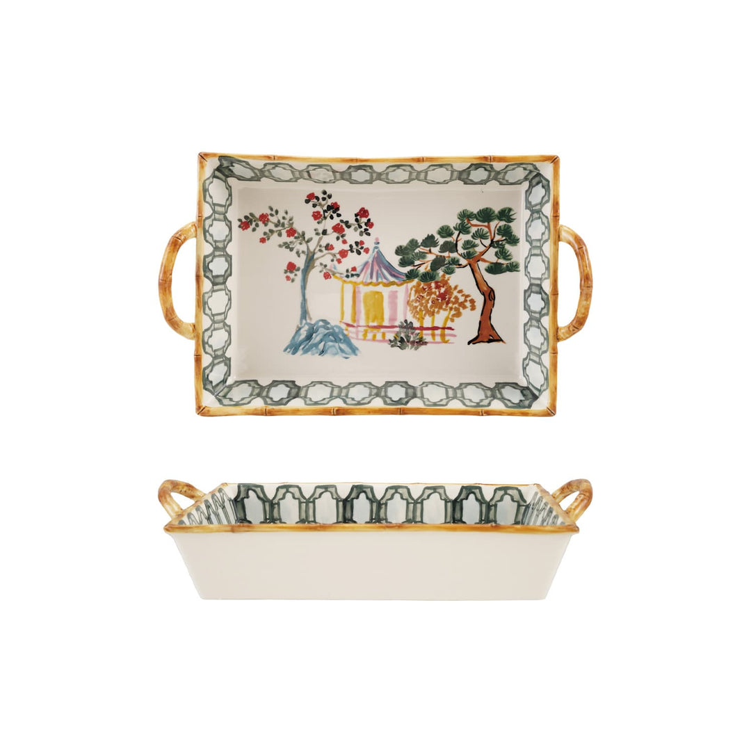 Decorative ceramic trays with artistic designs on a white background