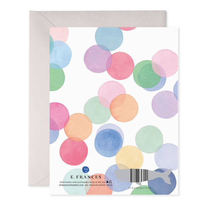 Greeting card with colorful dot pattern and E. Frances branding