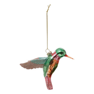  Made out of glass, this ornament is a hummingbird with a hand-painted multi-color finish. 