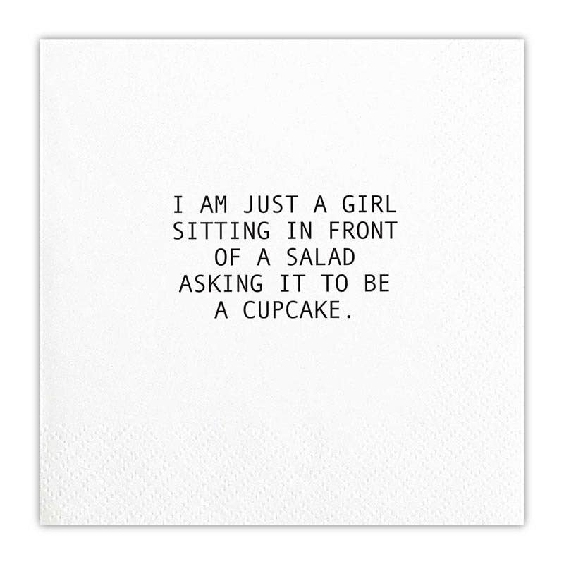 Text on a white background with a humorous quote about a girl and a salad.