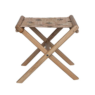 Mango Wood & Jute Kilim Folding Stool, Multi Color 