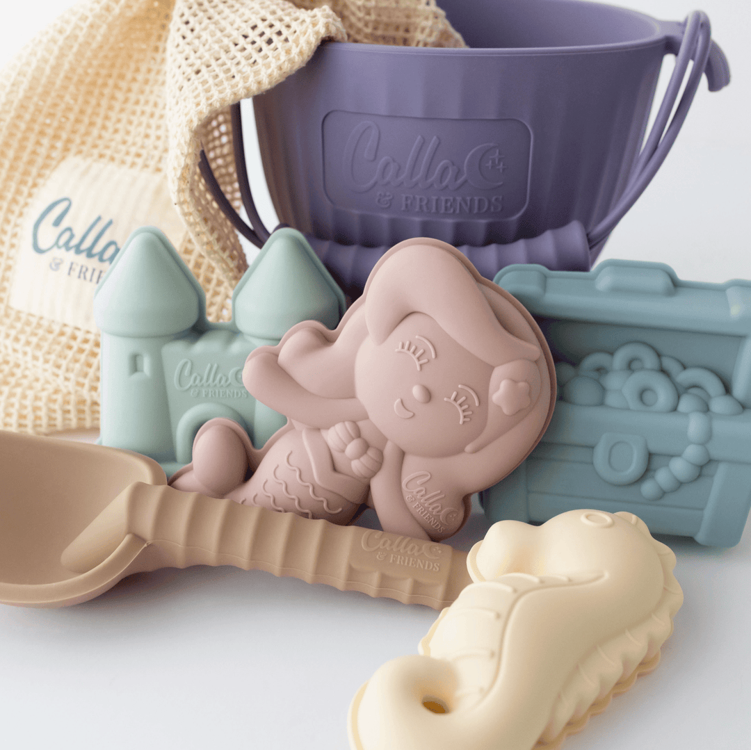 Silicone kitchen tools with animal designs and 'Calla & Friends' branding on a white background.