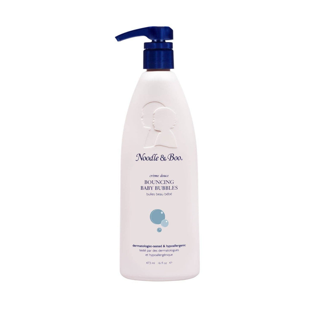 Bottle of Noodle & Boo baby bubble bath on a white background