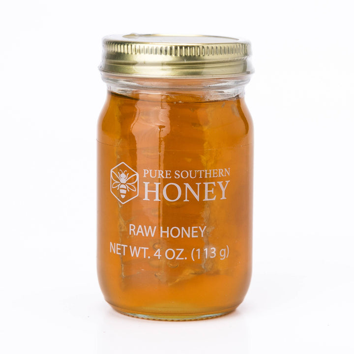 Jar of Pure Southern Honey on a white background