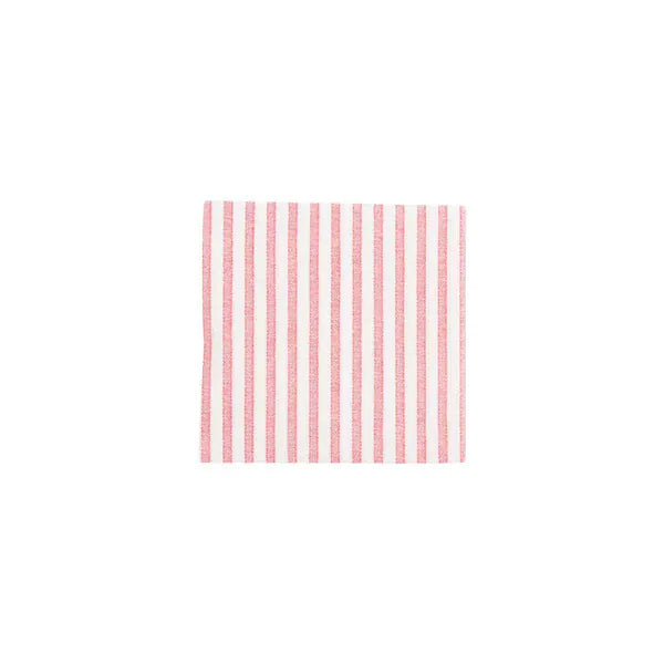 Striped cocktail napkin with red and white striped pattern on a white background