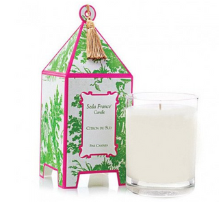These iconic Seda France classic toile mini pagoda box candles bring elegant scent to any room of your home!  They are always the perfect gift. Burn time 15-20 hours, 2 oz. Made in the USA.