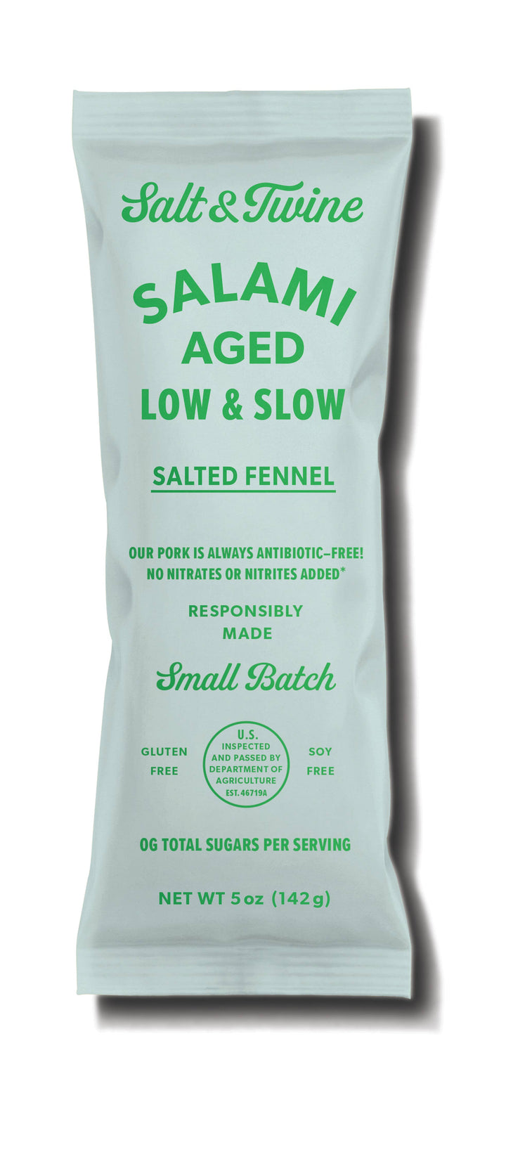 Salt & Twine Salami Aged Low & Slow package on a white background