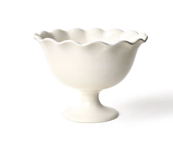 White footed trifle bowl with ruffle on white background