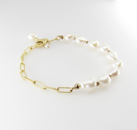 J. Mills Baroque Pearl and Gold Link Bracelet