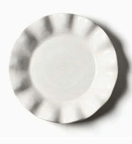 Coton Colors signature ruffle white salad plate on a white background.
