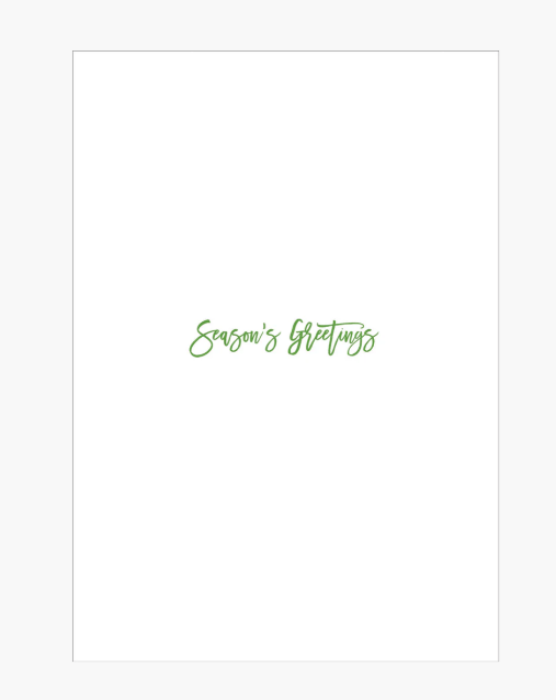 Framed artwork with 'Season's Greetings' text in green on a white background