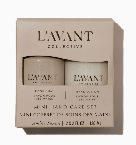 L'Avant Collective mini hand care set packaging on a white background
